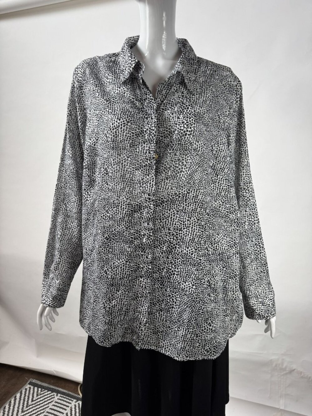 Coldwater Creek Womens Black & White Animal Print Button-Up Blouse 2X 20-22 No I